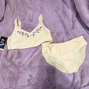art class Light Yellow Girls Two-Piece Swim Set with Strawberry Embroidery